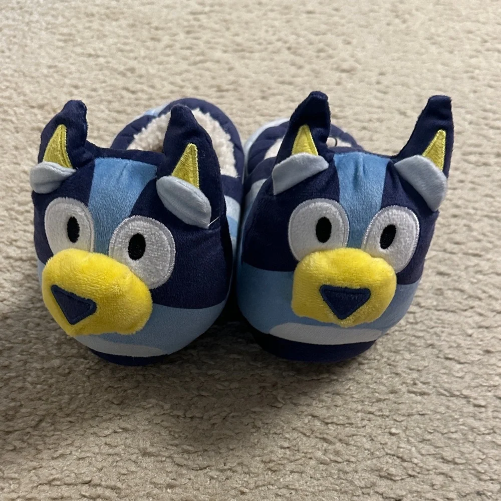 Blue Plush Animal Kids Slippers with Yellow Nose